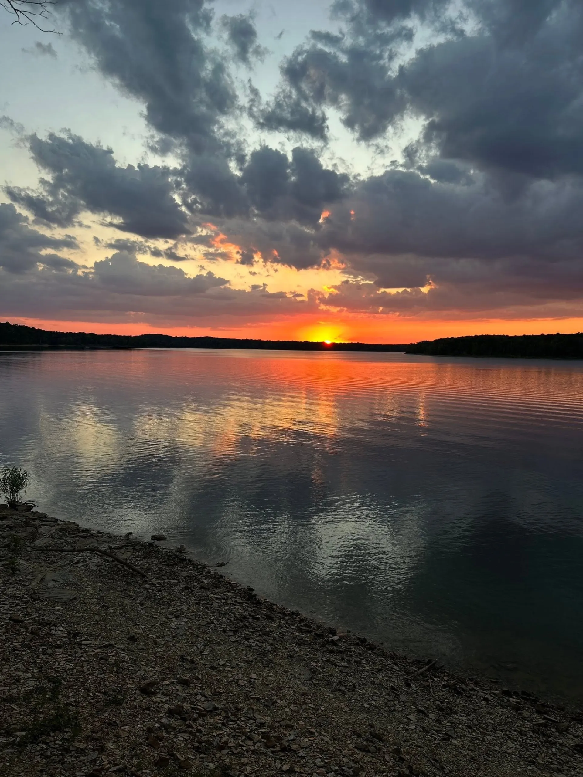 A calm lake at sunset